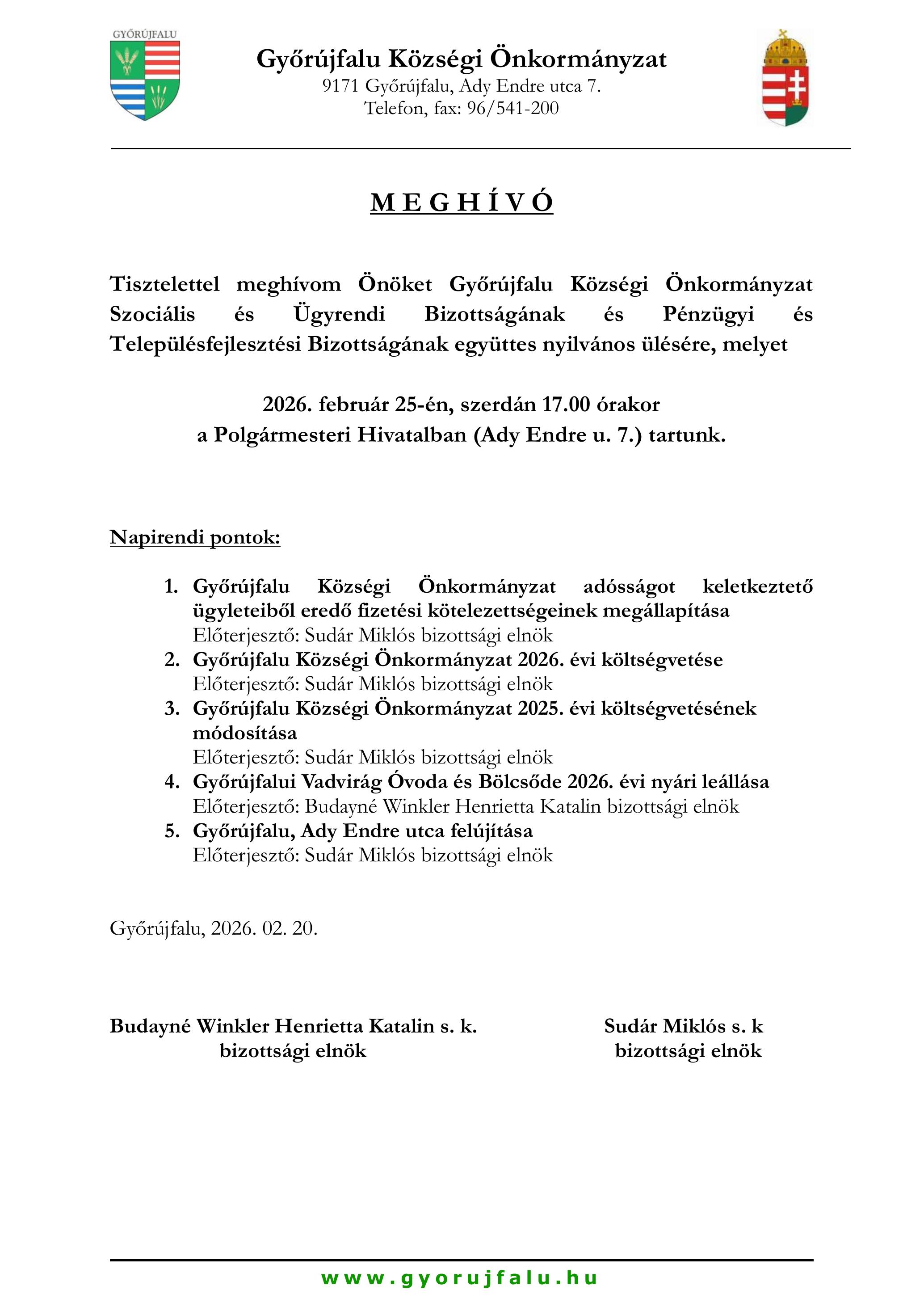 Meghívó Szocilális Bizottság és Pénzügyi Bizottság nyilvános copy copy