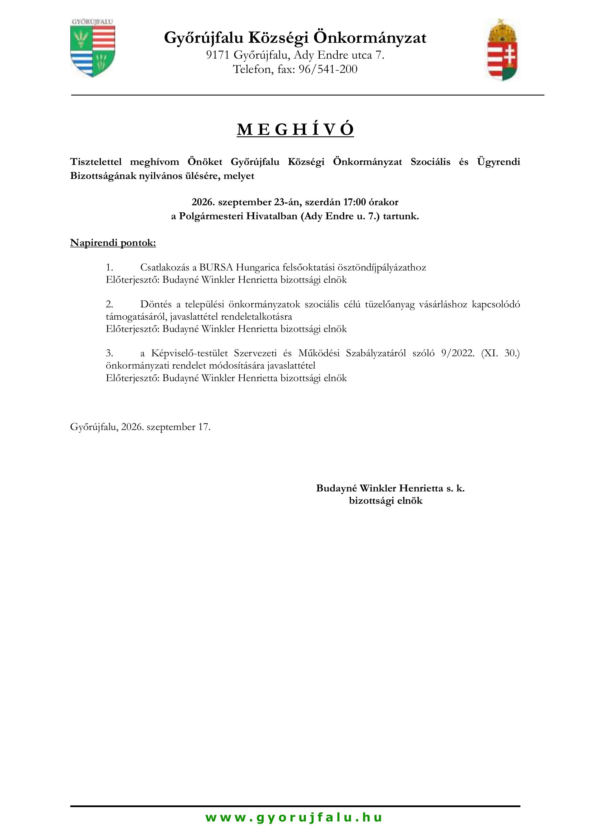 Meghívó szociális bizottság